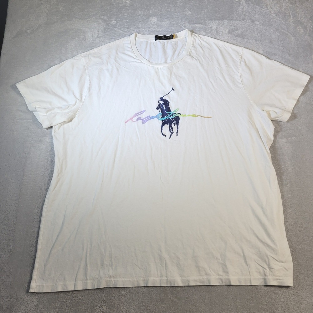 Polo Ralph Lauren T-Shirt Mens 3XB White Big Pony Rainbow Logo Short Sleeve Tee